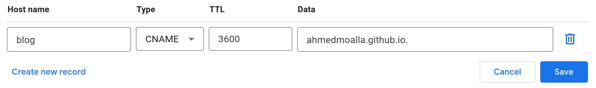 Create a CNAME record